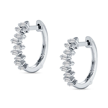 Baguette Zig Zag Huggie Hoop Earring Cubic Zirconia 925 Sterling Silver Wholesale